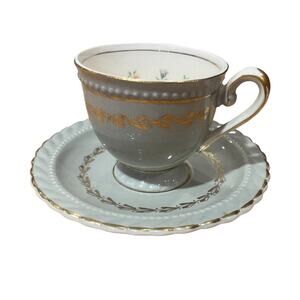 Steubenville Monticello Demitasse Cup and Saucer Gray Floral Set Herman C Kupper